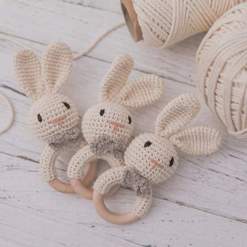 Baby Crochet Rattle Bunny Teether Newborn Sensory Toys - Tophatter Daily Deals
