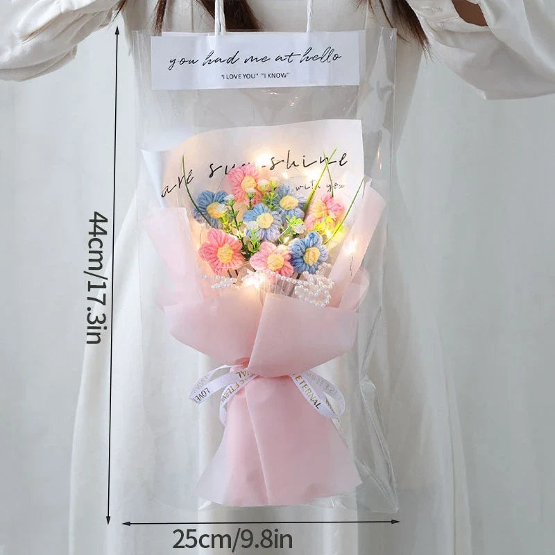 Flower Crochet Handmade Knitted Bouquet Pink Flowers - Tophatter Daily Deals