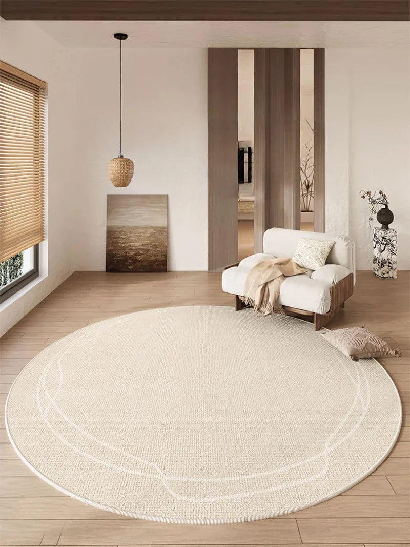 Round Rug Cream Wabi Sabi Luxury Non Slip Waterproof - Tophatter Daily Deals
