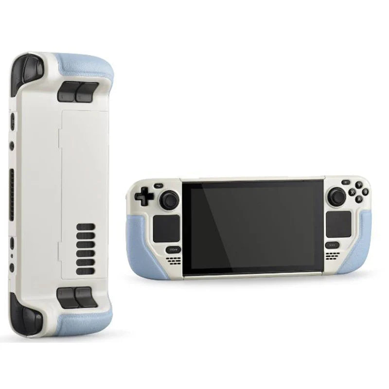 Steam Deck Case Cowhide Wrap Leather Grip Hard Shell Stand White blue - Tophatter Daily Deals