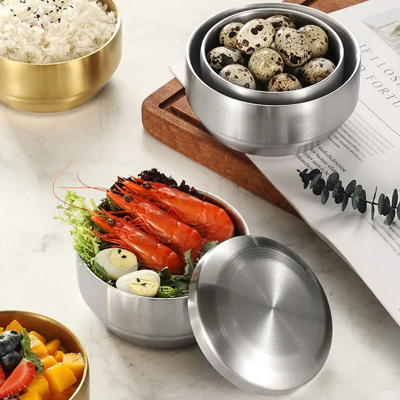 Stainless Steel Double Layer Rice Bowl With Lid Insulated - Tophatter Daily Deals