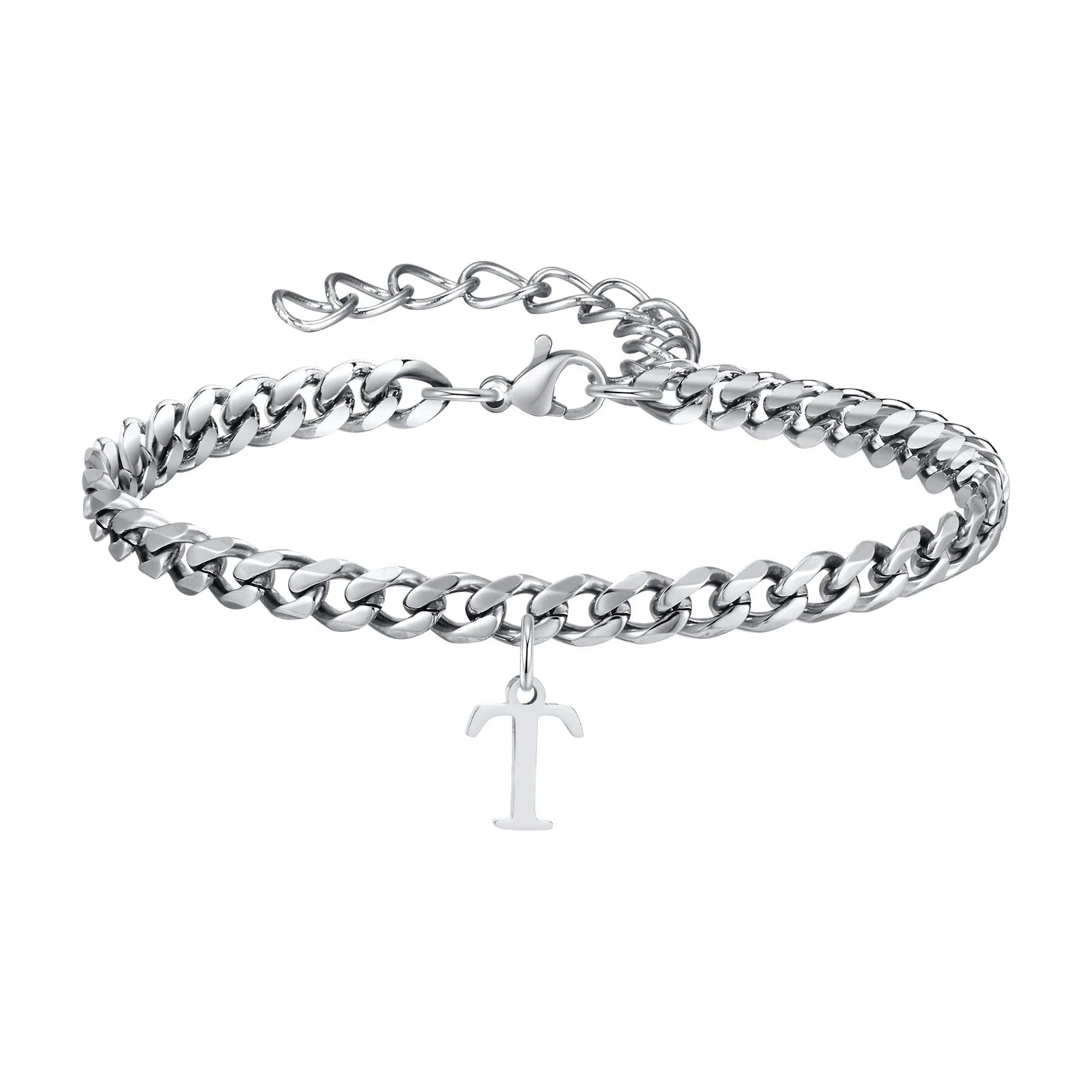 Initials Cuban Link Bracelet Stainless Steel Adjustable T - Tophatter Daily Deals