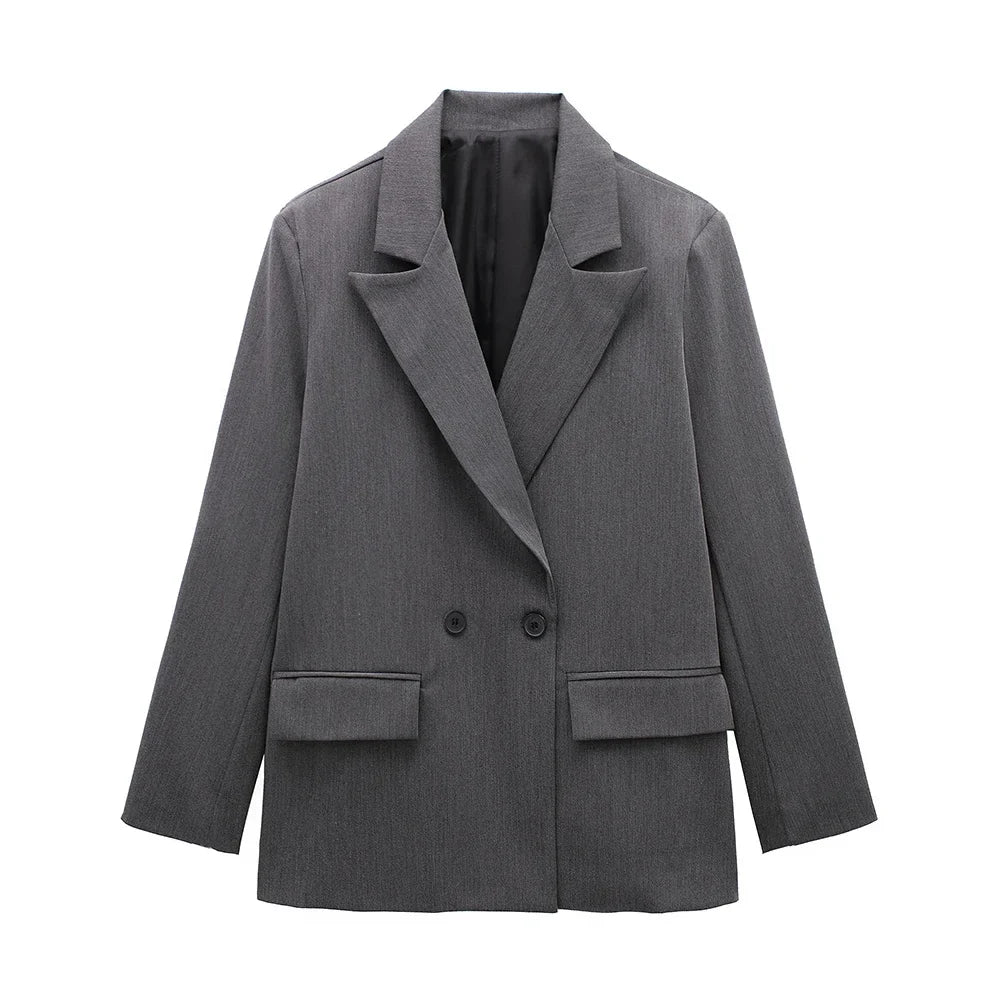 Womens Double Breasted Blazer with Pockets (Grey) Apparel & Accessories > Clothing > Outerwear > Coats & Jackets - Tophatter Daily Deals