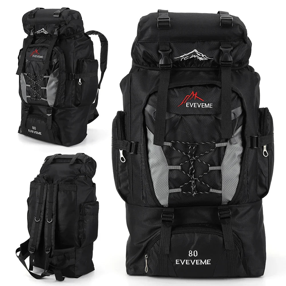 80L Travel Backpack Waterproof Outdoor Pack Black Backpacks - Tophatter Daily Deals