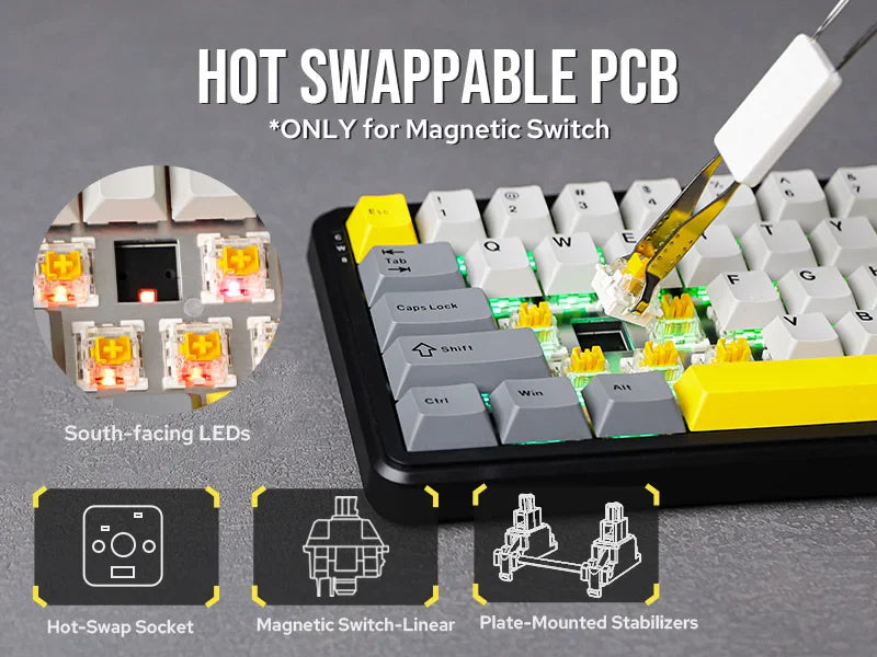 Mechanical Keyboard 68Key Wireless Bluetooth RGB Hall Effect - Tophatter Daily Deals