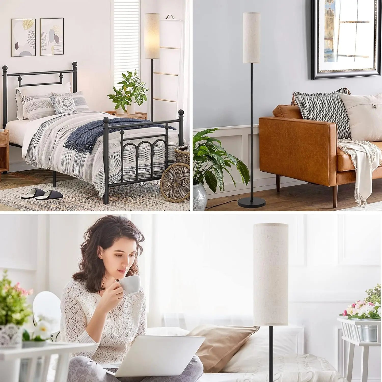 Japandi Modern Floor Lamp With Fabric Shade Stepless Dimming - Tophatter Daily Deals