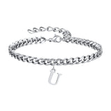 Initials Cuban Link Bracelet Stainless Steel Adjustable U - Tophatter Daily Deals