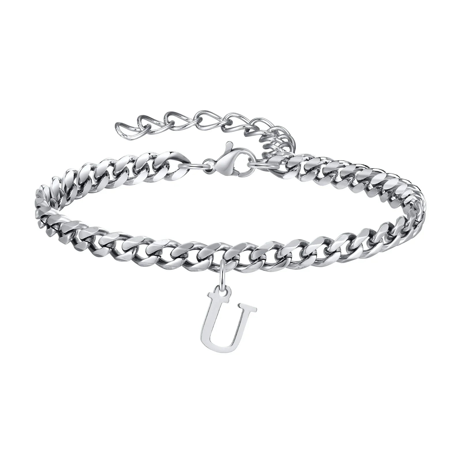 Initials Cuban Link Bracelet Stainless Steel Adjustable U - Tophatter Daily Deals
