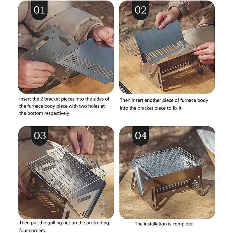 Portable Folding Grill Heating Stove Silver Camp Cooking - Tophatter Daily Deals