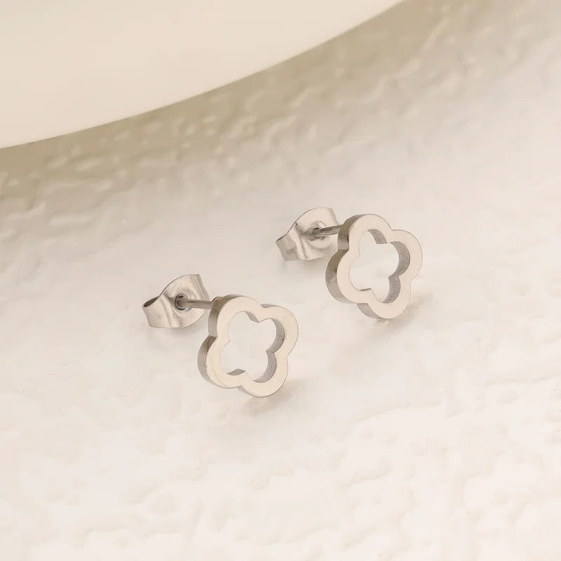 Clover Flower Stainless Steel Bracelet Set Gold Gift S5-2pcs-silvery - Tophatter Daily Deals