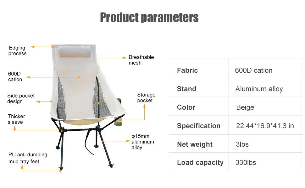 Ultra-Light Camping Chair Beige Camp Furniture - Tophatter Daily Deals