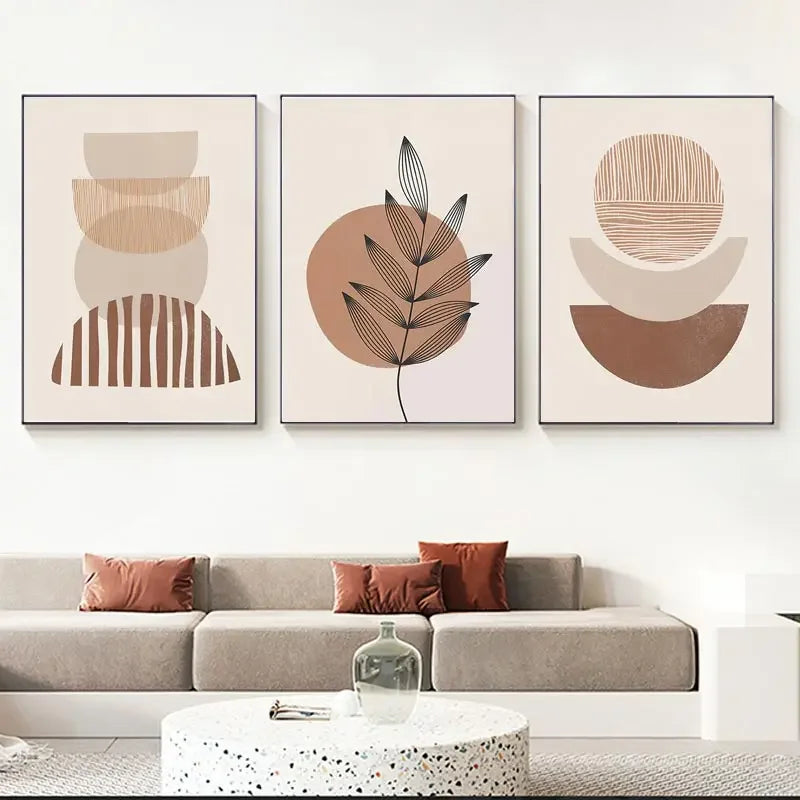 Abstract Boho Canvas Wall Art Trio Neutral Modern Decor - Tophatter Daily Deals