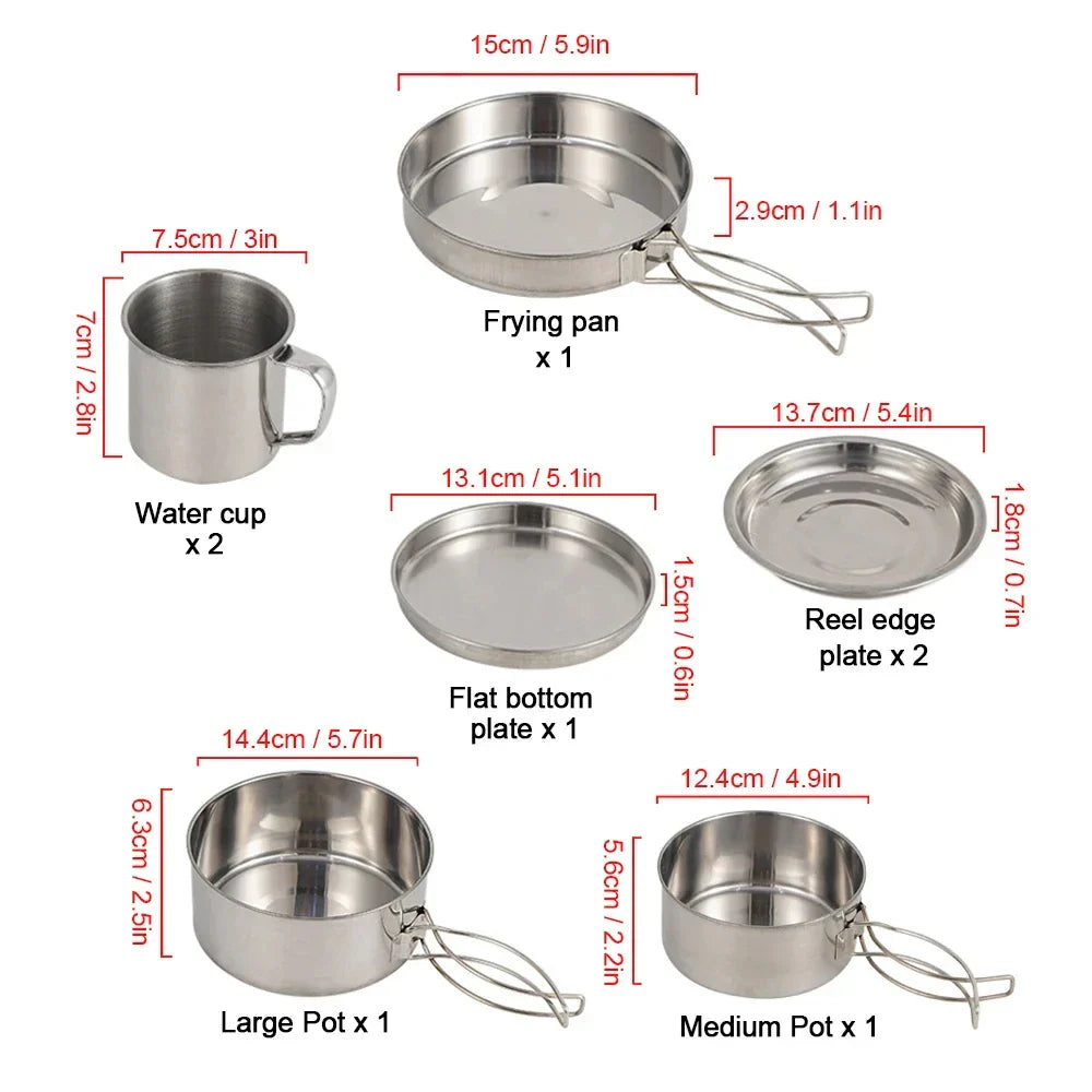 8-Piece Camping Cookware Mess Kit Silver Camp Cooking - Tophatter Daily Deals