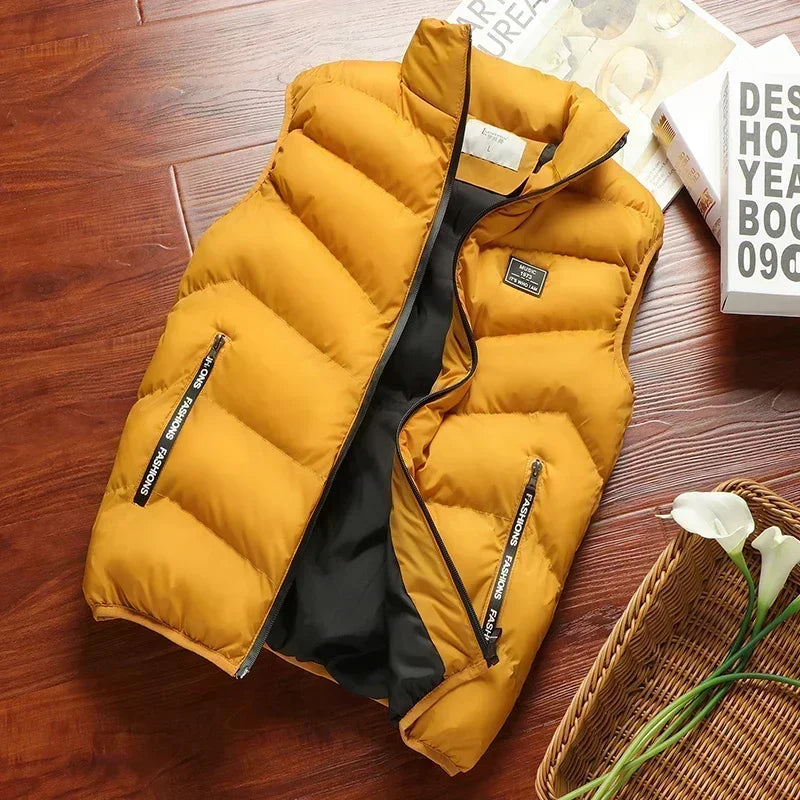 Warm Men’s Puffer Vest - Short Quilted, Polyester, Winter Yellow - Tophatter Daily Deals