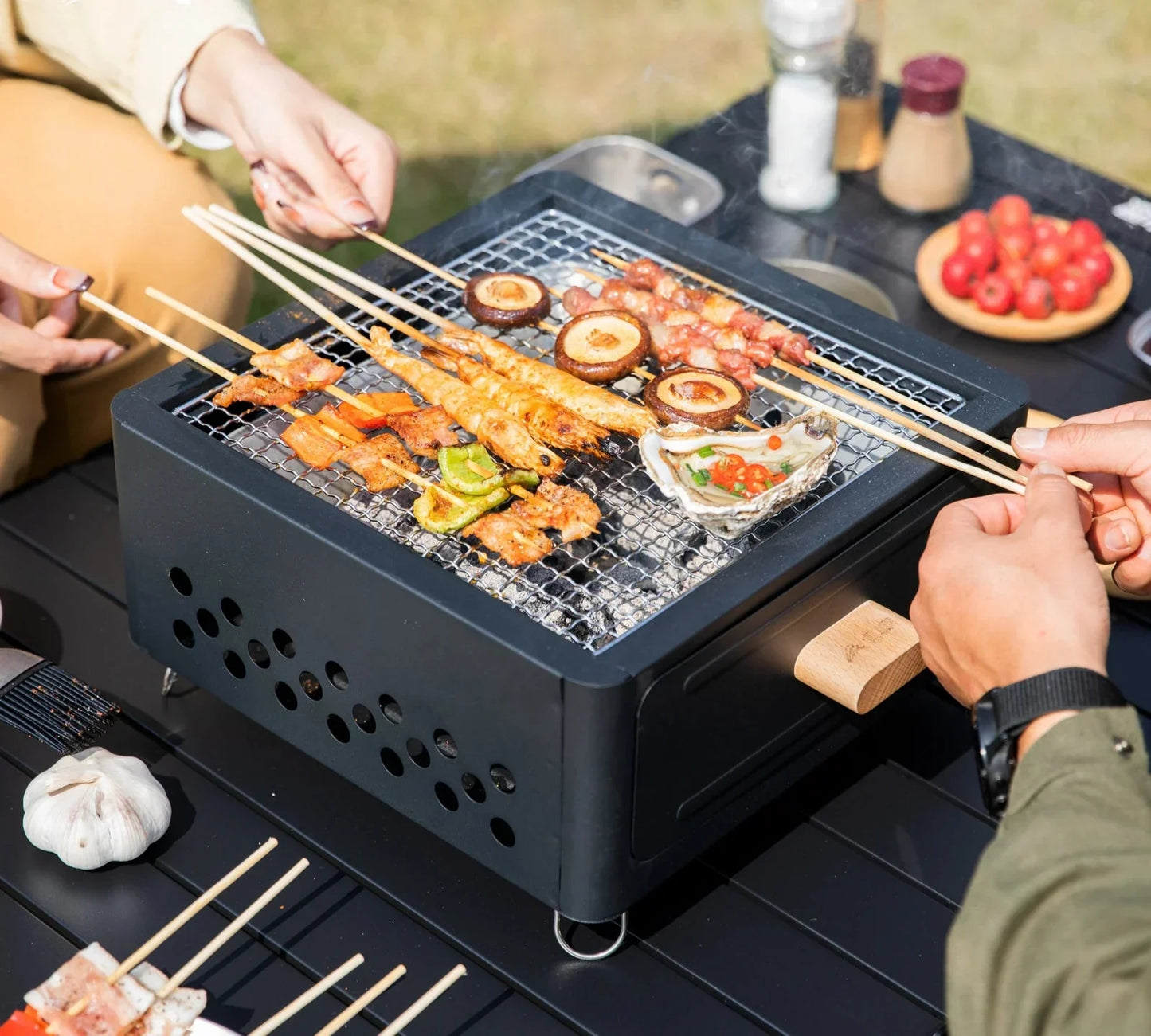 Multi-Functional Camping Stove Grill Black Camp Cooking - Tophatter Daily Deals