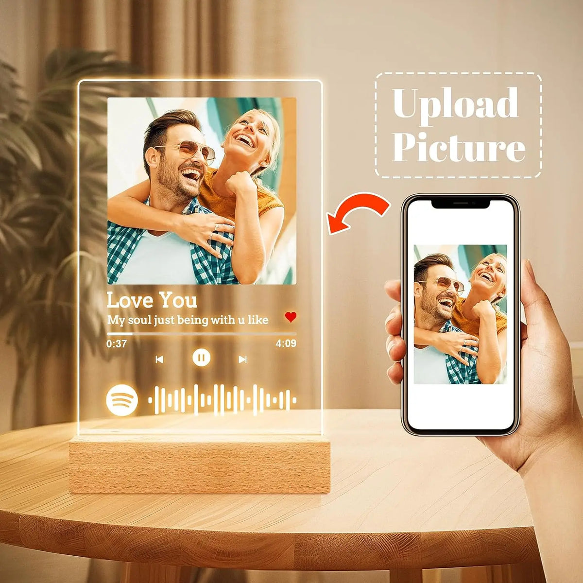 Customized Spotify Music Plaque Gifts For Anniversary Day Personalized Acrylic Photo Frame Lamp Custom Romantic Birthday Gifts - Tophatter Daily Deals
