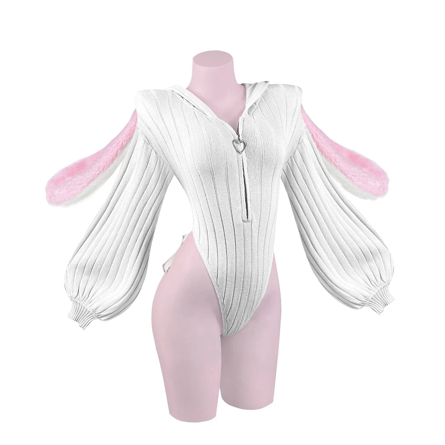 Soft Women's Knitted Bodysuit - Hooded Bunny Ears, Polyester White One Size - Tophatter Daily Deals