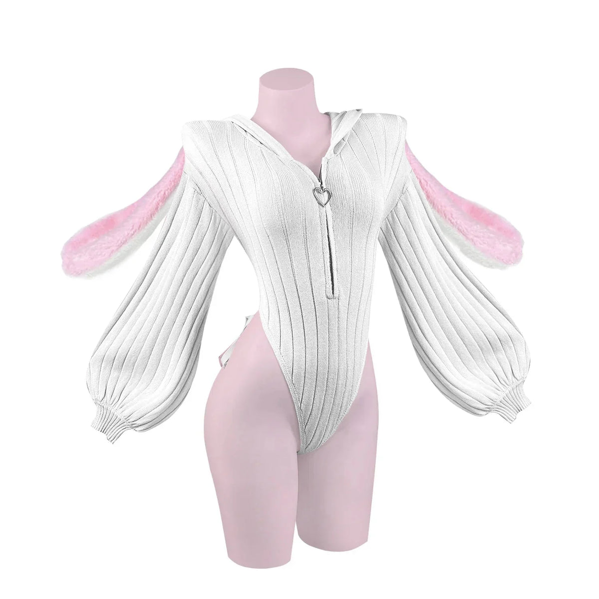 Soft Women's Knitted Bodysuit - Hooded Bunny Ears, Polyester White One Size - Tophatter Daily Deals