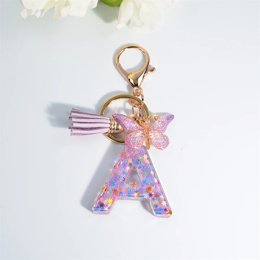 Sequin Letter Keychain With Butterfly Tassel Charm A 55mm - Tophatter Daily Deals