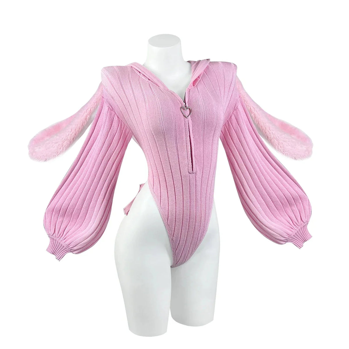 Soft Women's Knitted Bodysuit - Hooded Bunny Ears, Polyester Pink One Size - Tophatter Daily Deals