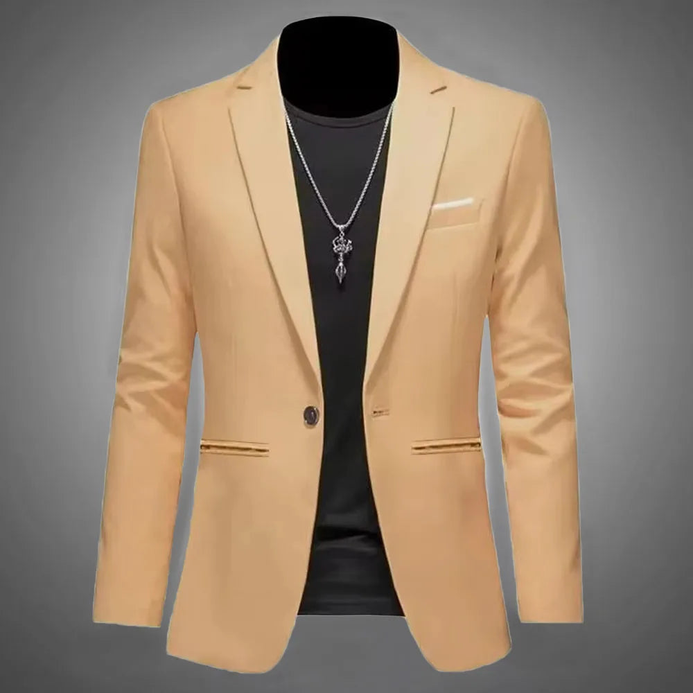 Mens Slim Fit Casual Suit Jacket Single Button (Khaki) Apparel & Accessories > Clothing > Outerwear > Coats & Jackets > Sport Jackets - Tophatter Daily Deals