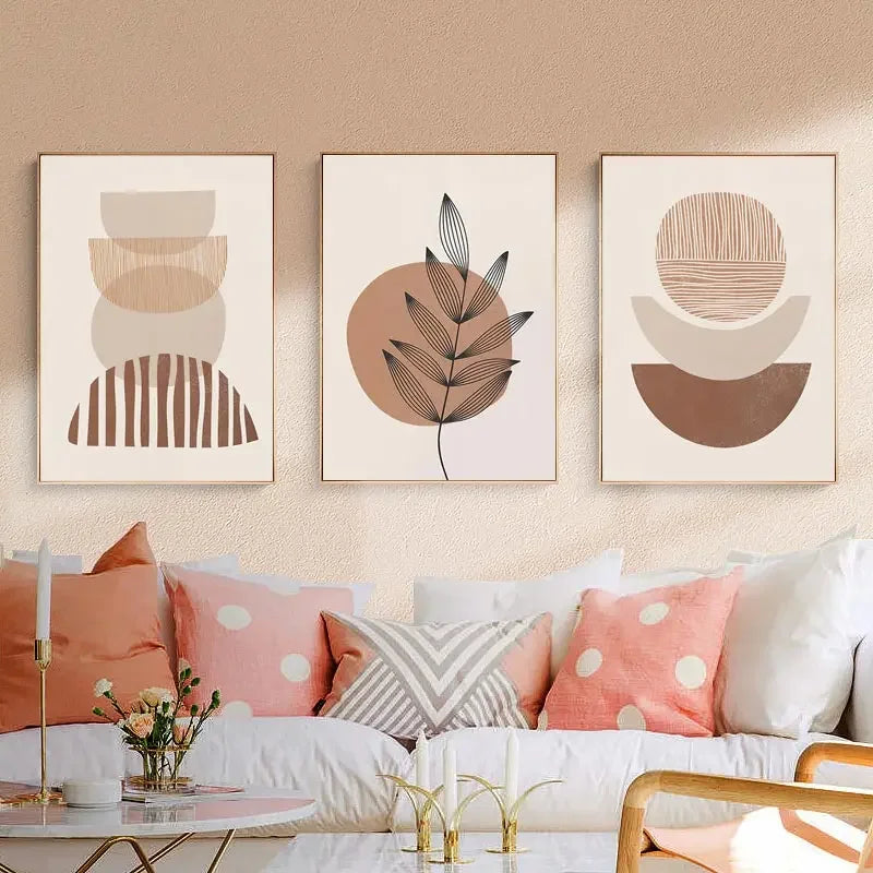 Abstract Boho Canvas Wall Art Trio Neutral Modern Decor - Tophatter Daily Deals