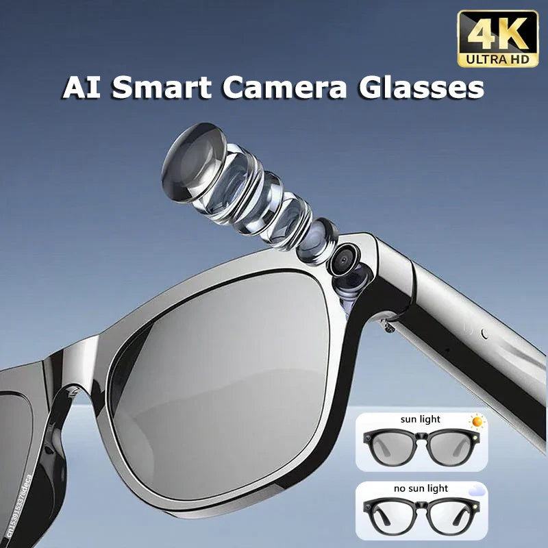 4K AI Smart Camera Glasses Photochromic Travel Handsfree - Tophatter Daily Deals