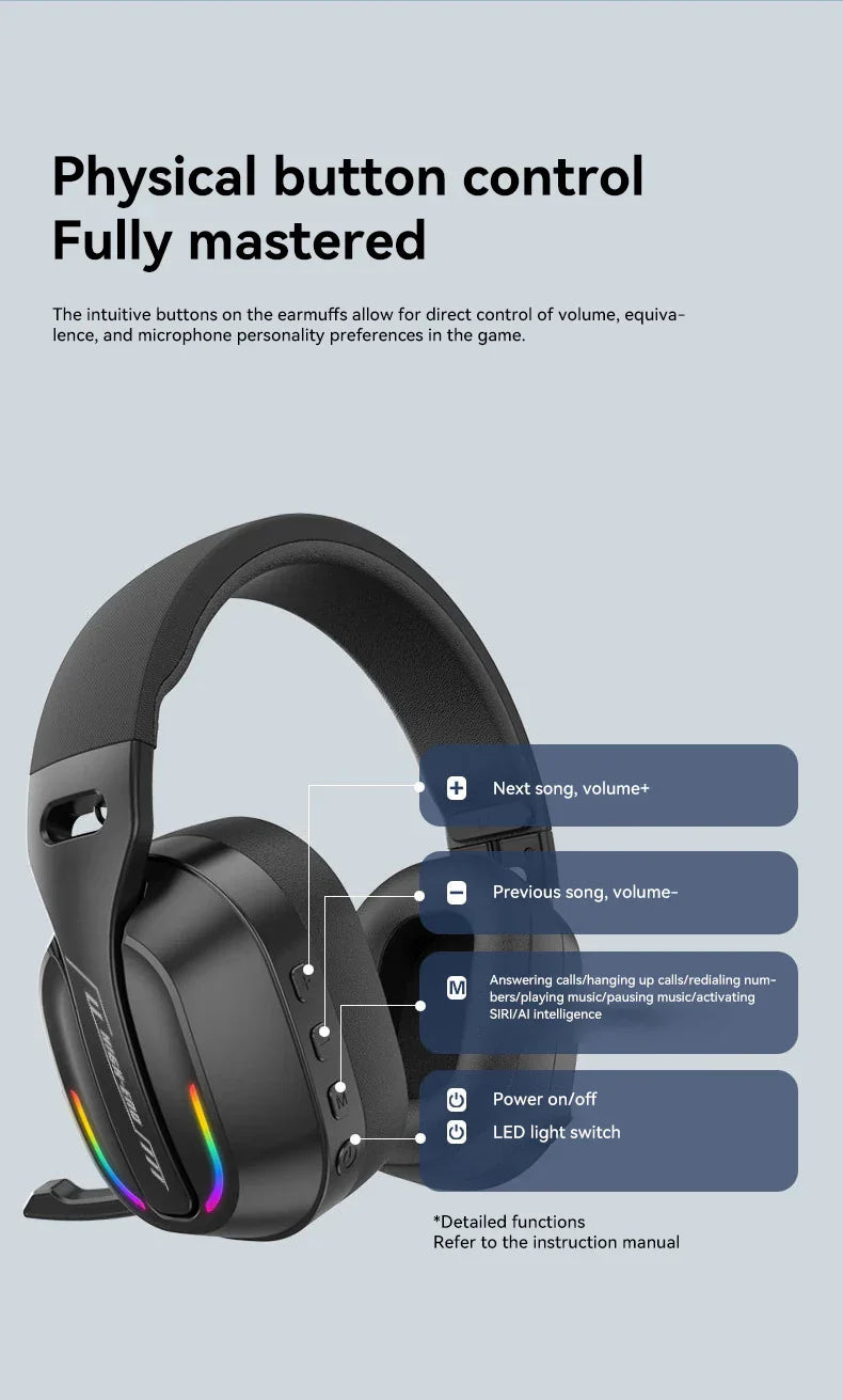 Gaming Headset Bluetooth 5.4 Wireless RGB Low Latency - Tophatter Daily Deals
