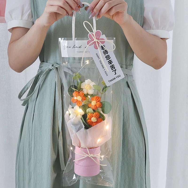 Flower Crochet Handmade Knitted Bouquet Pink x Orange Flowers - Tophatter Daily Deals