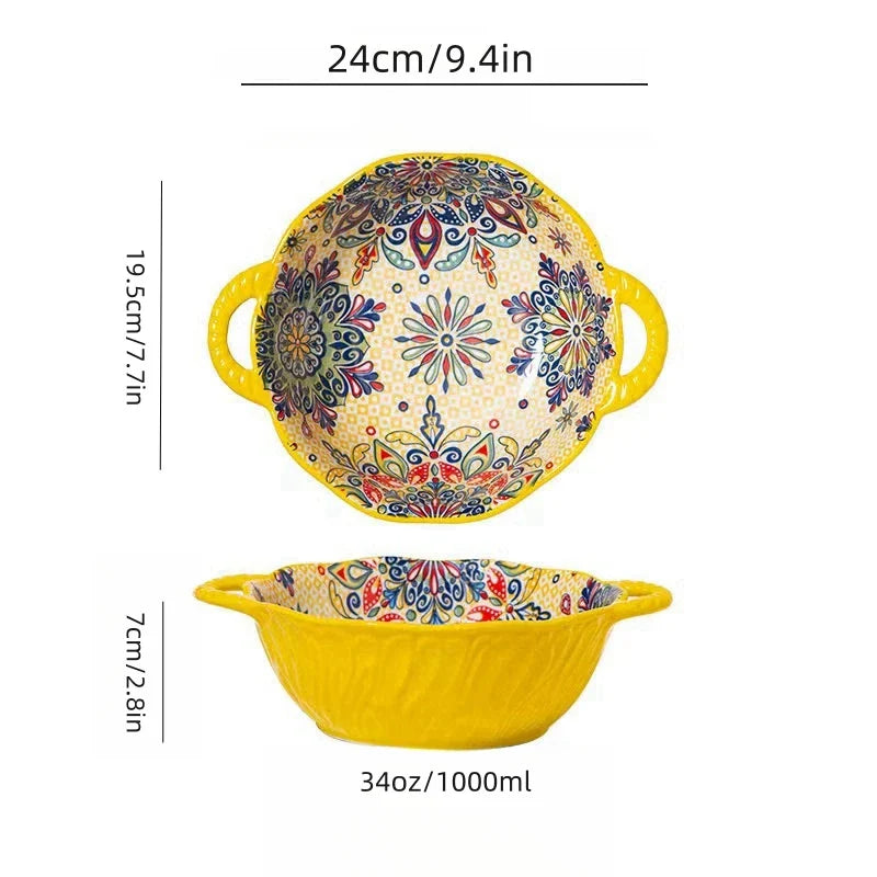 Ceramic Soup Bowl Bohemian Handle Embossed Microwave - Tophatter Daily Deals