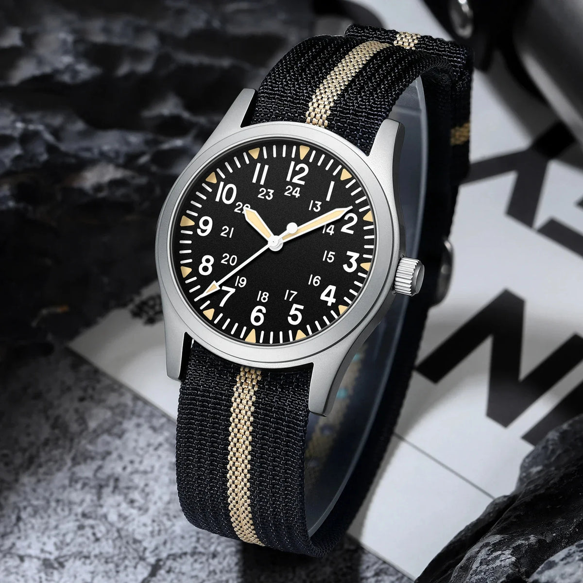 Military Quartz Field Watch 37mm Sapphire Fall 2025 - Tophatter Daily Deals