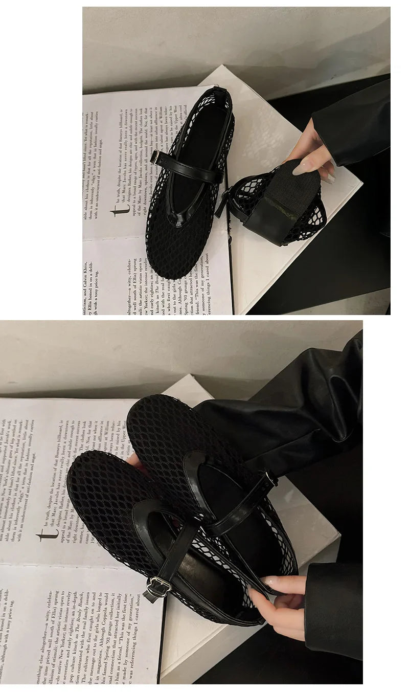 Breathable Women Mesh Ballet Flats - Strappy Round Toe - Tophatter Daily Deals