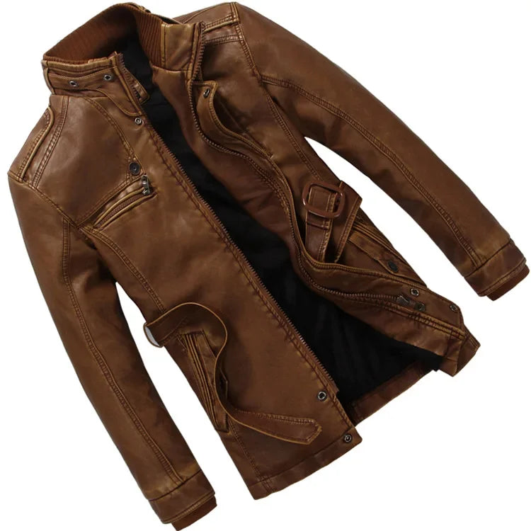 Mens PU Leather Fleece Lined Winter Jacket (Yellow fleece) Apparel & Accessories > Clothing > Outerwear > Coats & Jackets > Bomber Jackets - Tophatter Daily Deals