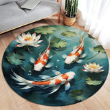 Koi Fish Round Rug Japanese Water Ink Floor Decor Serene DD-1625SC - Tophatter Daily Deals