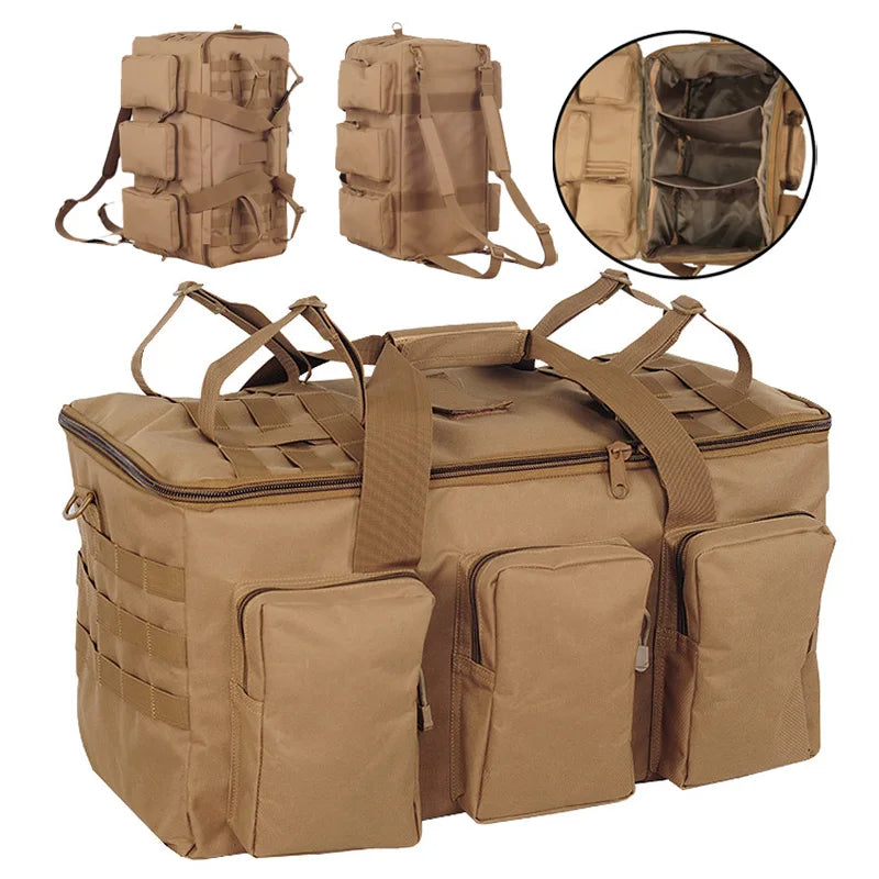 55L Tactical Duffel Backpack Travel Bag Khaki Duffel Bags - Tophatter Daily Deals