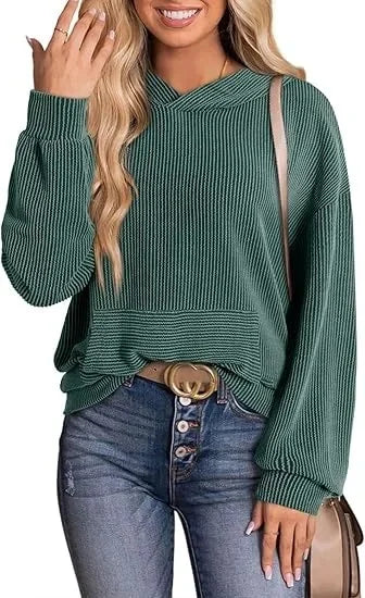 Lightweight Relaxed Womens Hoodie - Ribbed Knit, Casual - Tophatter Daily Deals