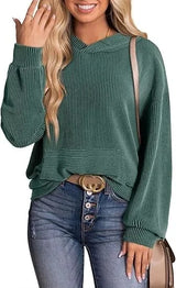 Lightweight Relaxed Womens Hoodie - Ribbed Knit, Casual - Tophatter Daily Deals