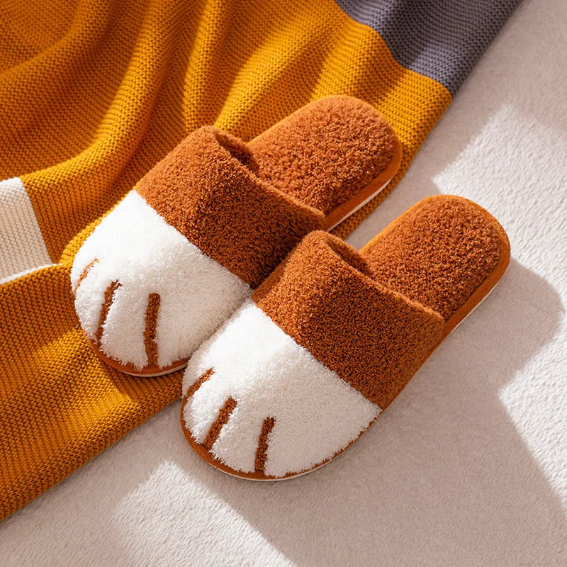 Winter Warm Plush Slippers Cute Cat Paw House Fur Slides Fluffy Shoes Caramel Animals - Tophatter Daily Deals