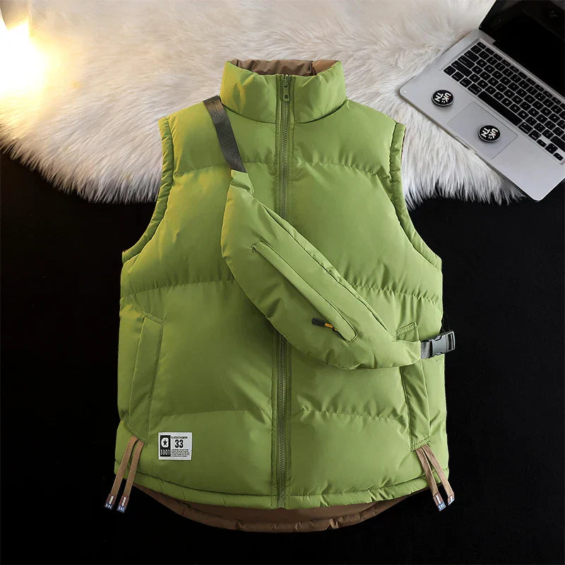 Warm Relaxed Men Puffer Vest - Stand Collar Quilted Autumn green - Tophatter Daily Deals