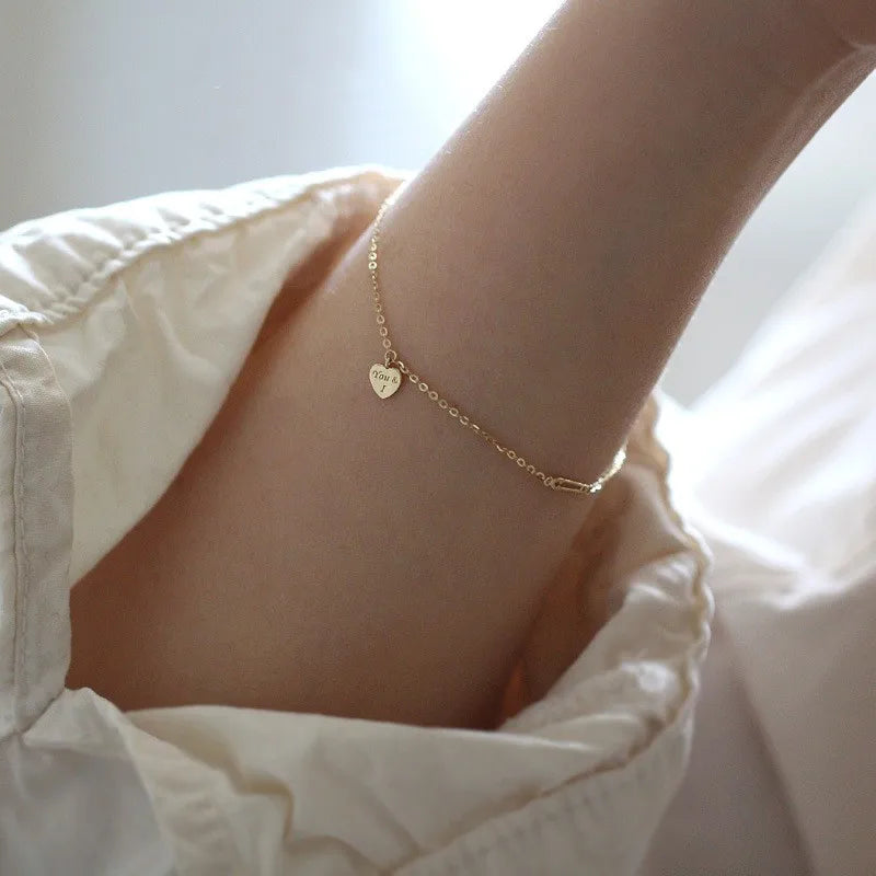 Gold Heart Bracelet 14K Plated 925 Silver Valentine's Gift - Tophatter Daily Deals