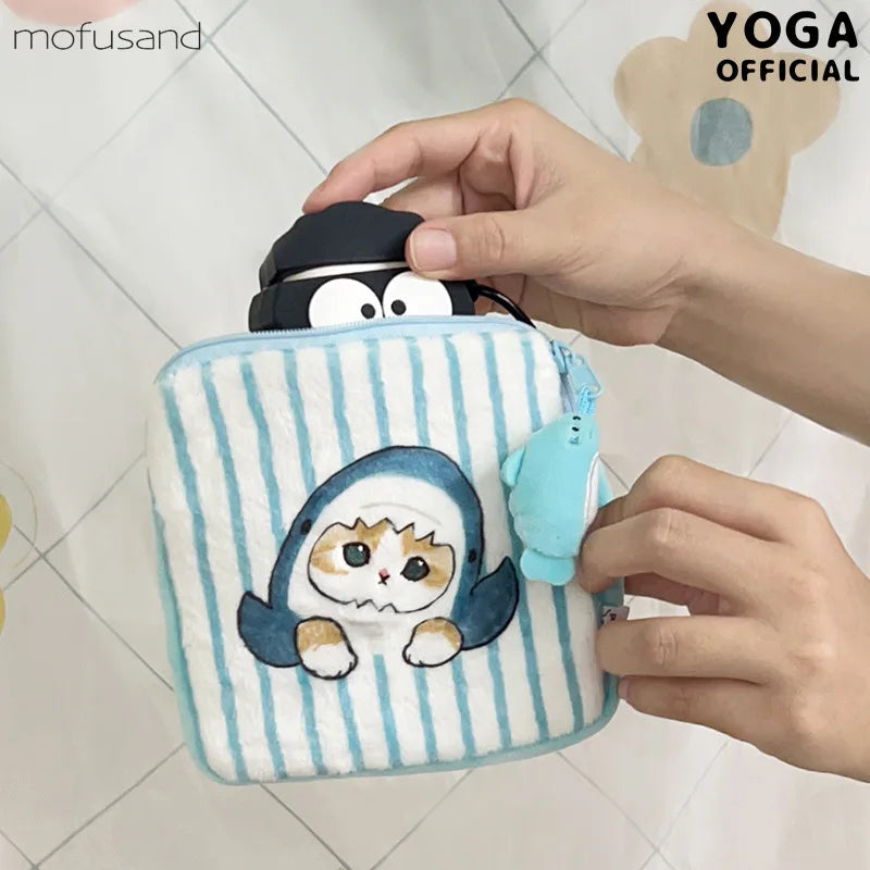 Mofusand Zipped Storage Bag Blue Stripes Animals - Tophatter Daily Deals
