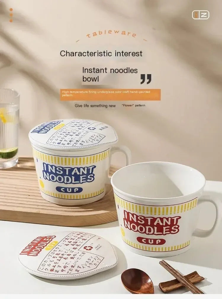 Instant Noodle Bowl With Lid Ceramic Mug Dorm And Kitchen - Tophatter Daily Deals