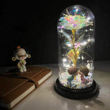 Beauty & The Beast Eternal Red Rose In Glass Dome with LED Lights Irridescent Crystal Flowers - Tophatter Daily Deals