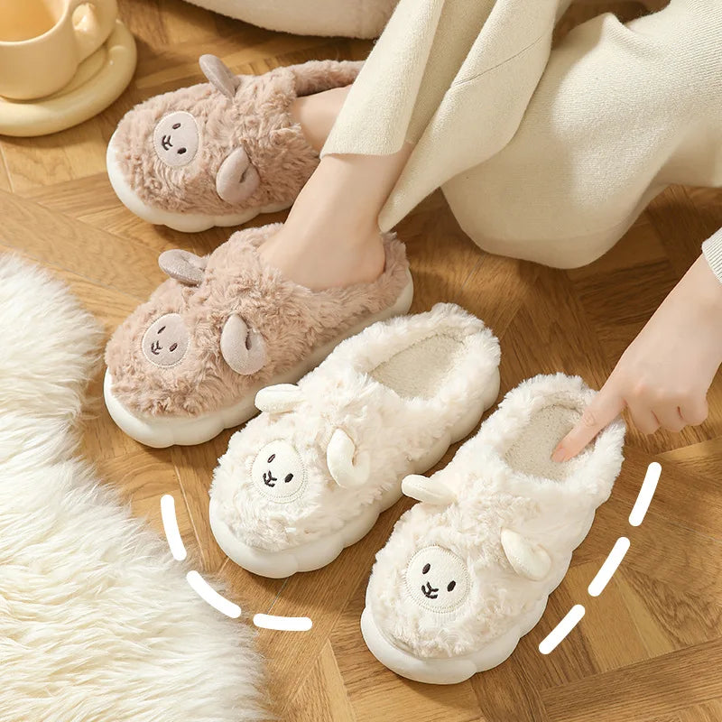 Plush Alpaca Sheep Lamb Warm Fluffy Faux Fur Slippers Animals - Tophatter Daily Deals