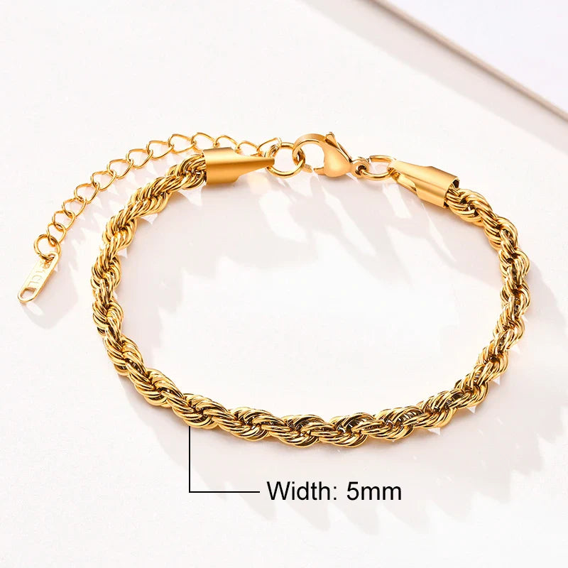 Stainless Steel Rope Chain Bracelet Twisted Singapore 979G-20-5 - Tophatter Daily Deals