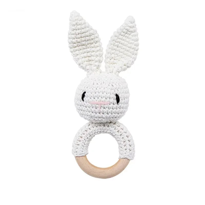 Baby Crochet Rattle Bunny Teether Newborn Sensory Toys White Bunny - Tophatter Daily Deals