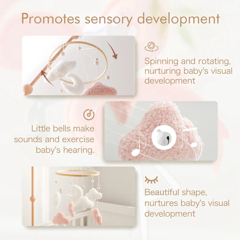 Wooden Crib Mobile Felt Bear Musical Newborn Sensory Toys - Tophatter Daily Deals