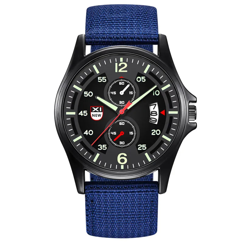 Nylon Band Military Quartz Watch With Date Display Blue black - Tophatter Daily Deals