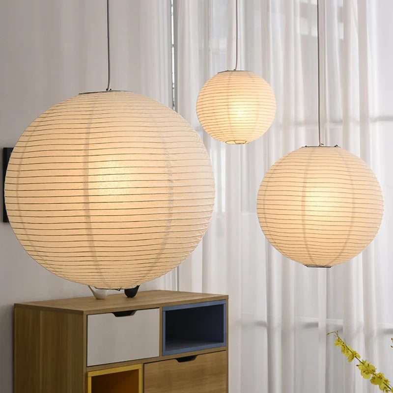 Japandi Pendant Lamp Wabi Sabi Rice Paper Round LED Dimmable - Tophatter Daily Deals