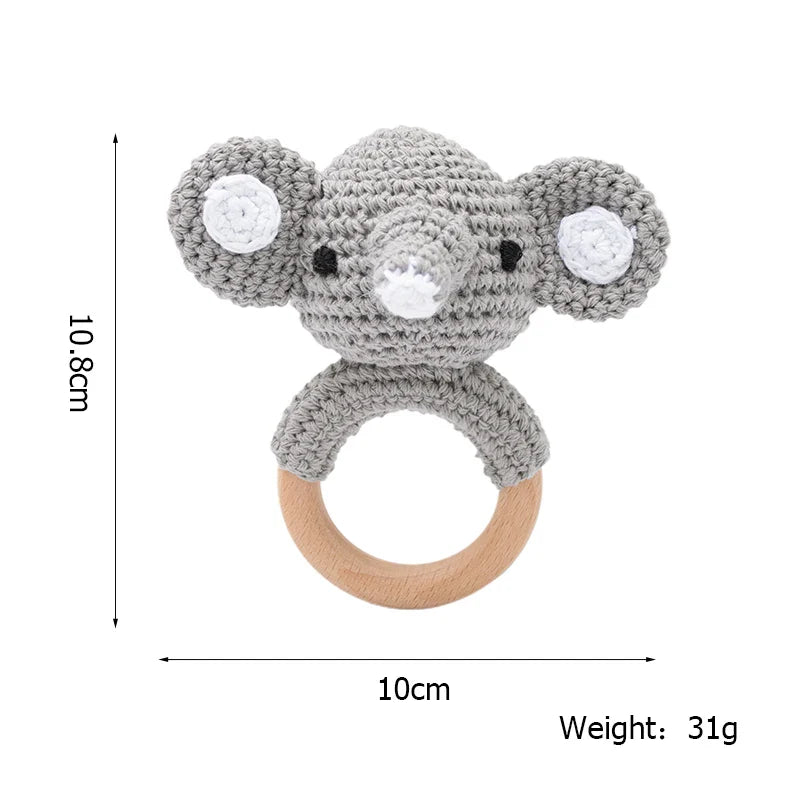 Wooden Crochet Animal Teether Rattle Newborn Sensory Toys 1PC Elephant - Tophatter Daily Deals